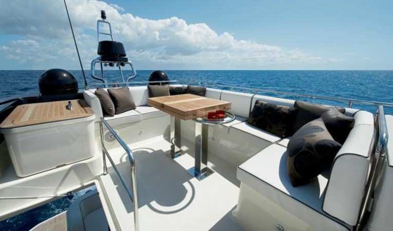 50 Beneteau Flybridge View from behind the helm seat