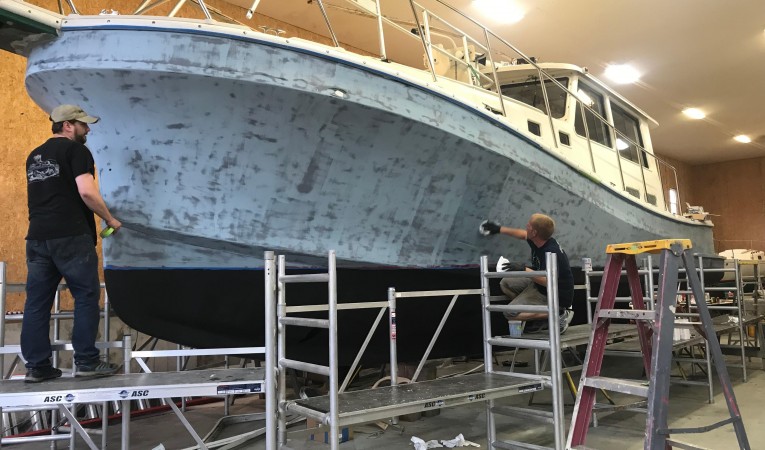 42 Fox Island newly Awlgripped hull-2018