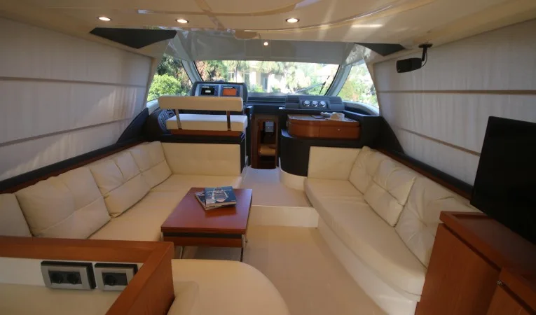 47 Ferretti Yachts salon shades drawn