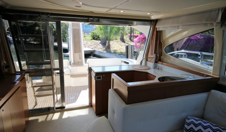 47 Ferretti Yachts aft in open salon