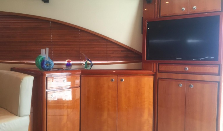 51 Bertram Salon starboard TV cabinet