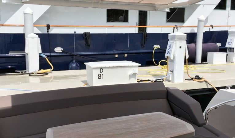 50 Prestige aft deck with sun awning extended