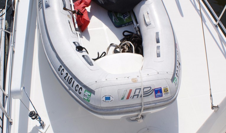 42 Nordic Tugs tender on aft deck with davit