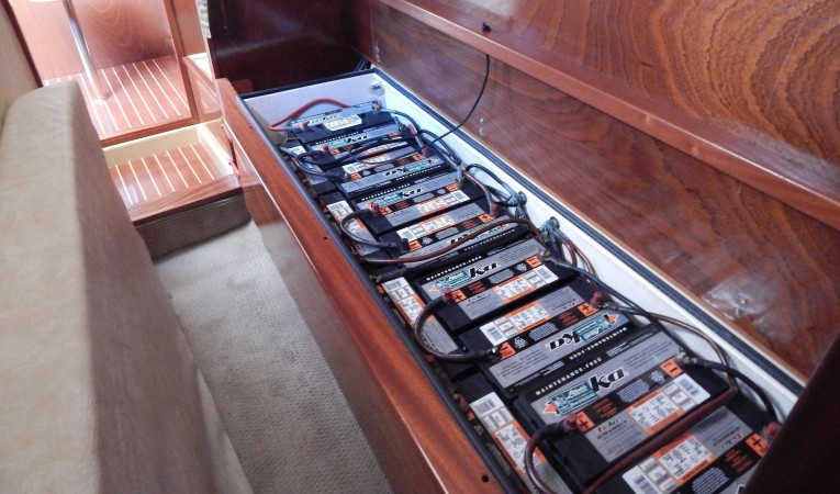 53 Amel Battery storage under companionway berth