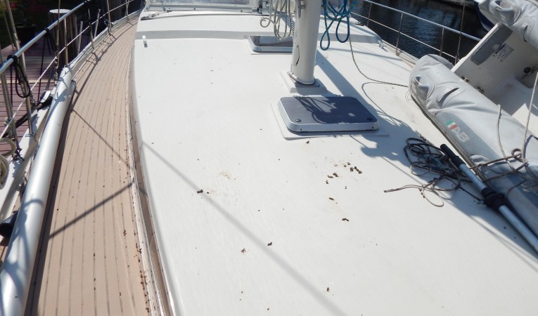 53 Amel Side deck looking aft