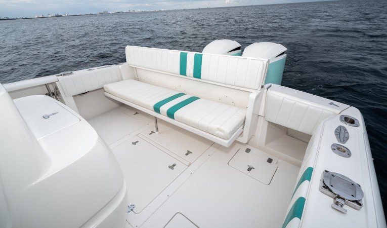 35 Intrepid Fiberglass Folding Rear Seat Open