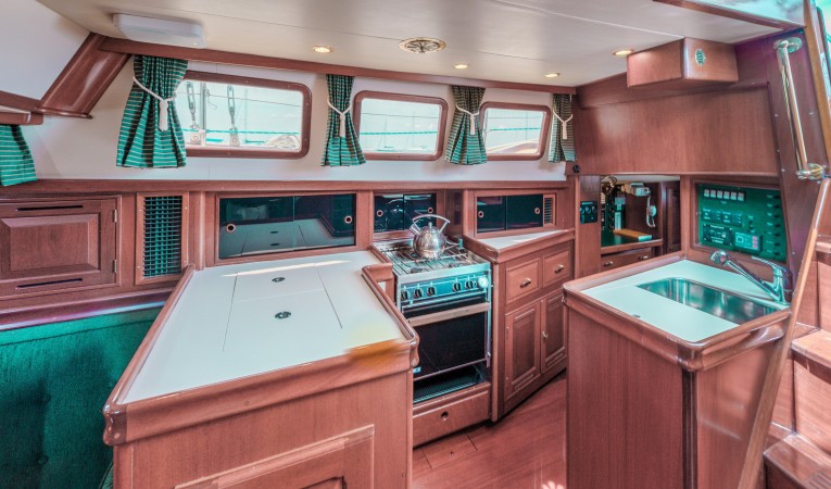 42 Westsail Large L-shaped Galley - sink centerline