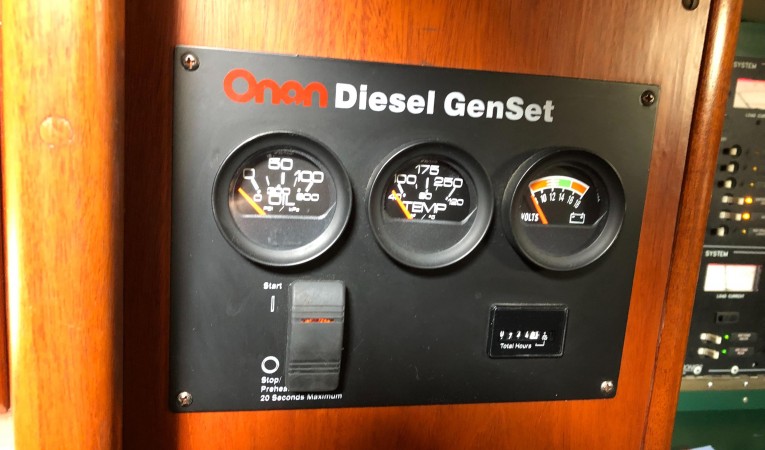 42 Westsail Onan control panel and hour meter