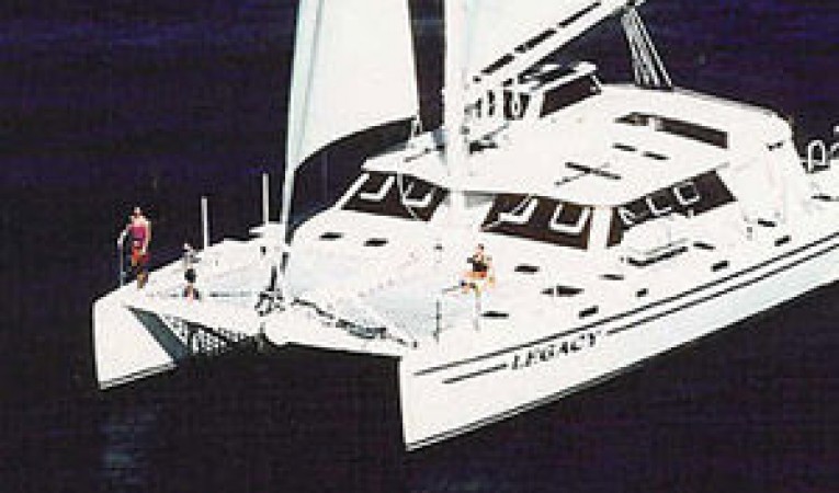 65 Woodwind Kurt Hughes Custom Catamaran Under Sail