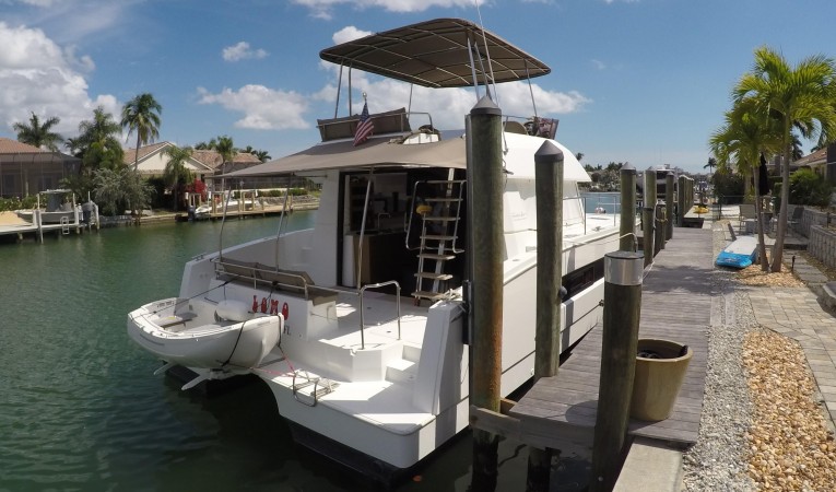37 Fountaine Pajot Stern view with Double Bimini