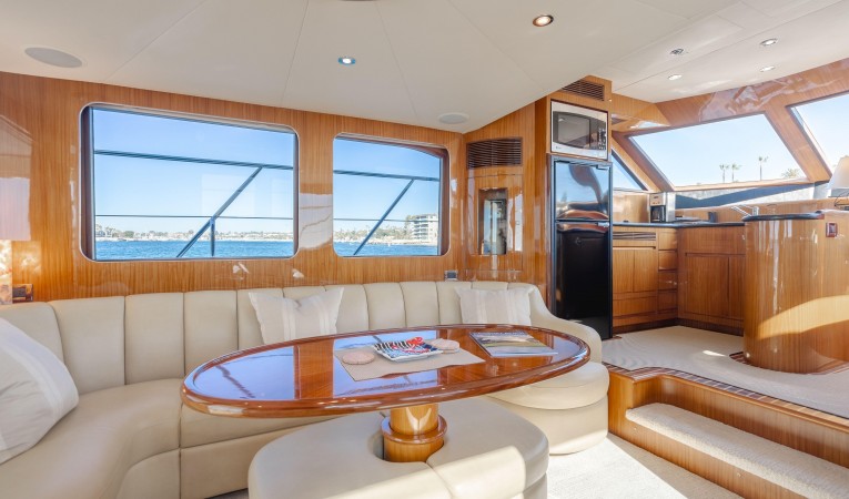 52 Ocean Alexander Main Salon and Raised Galley to Port