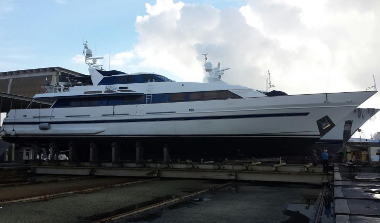 125 Royal Huisman Starboard, while dry docked for most recent bottom job.