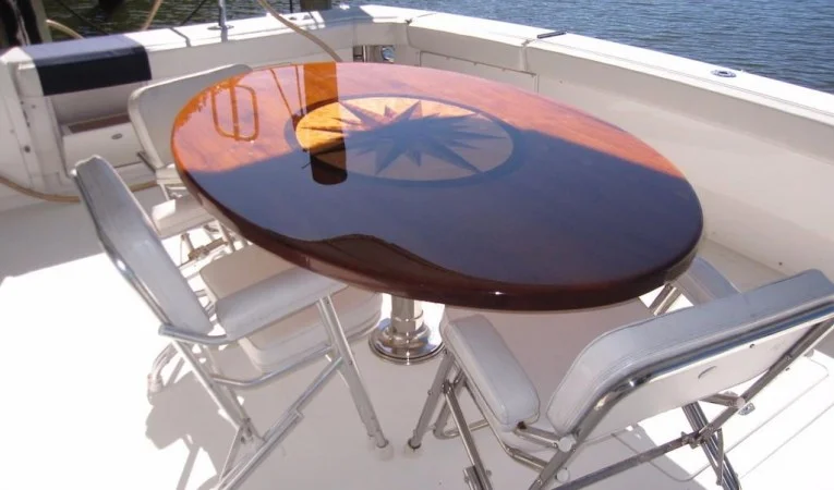 60 Bertram Custom Cockpit Teak Table and Seating