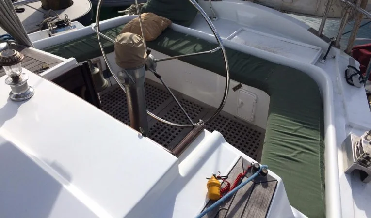 64 Custom Schooner Aft Helm Cockpit
