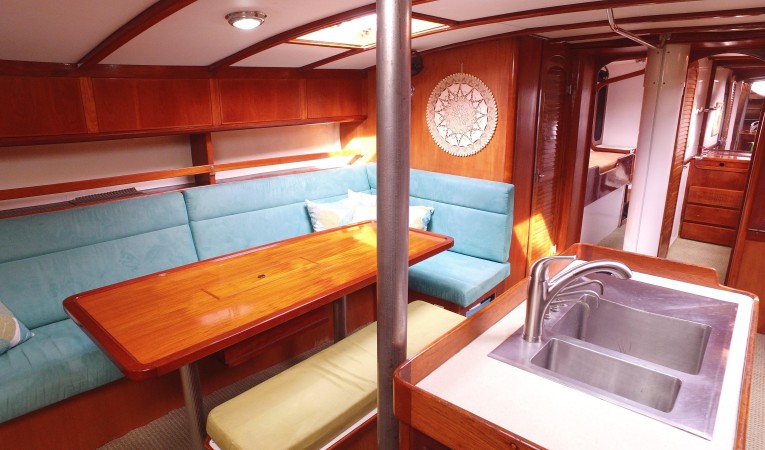 64 Custom Schooner Dinette and Center Dbl SS Sinks
