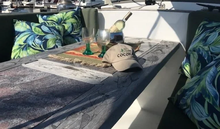 64 Custom Schooner Cockpit Table Ready for Relaxing