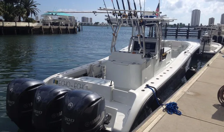 36 Yellowfin Stern at Dock