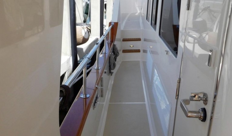 59 Grand Banks Engine Room Entrance and Port Side Deck looking forward