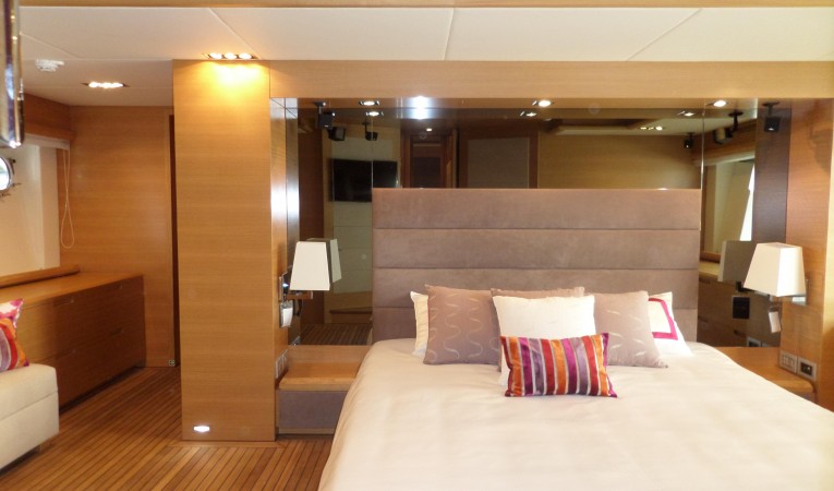 100 Azimut Master Cabin details of Mirror behind the Bed