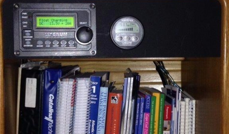 40 Catalina Storage and battery monetering system above the chart table