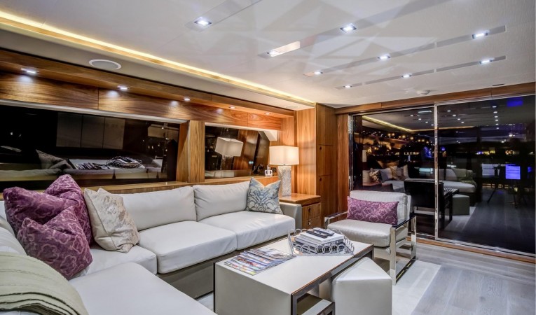 75 Hatteras Main Salon looking Aft