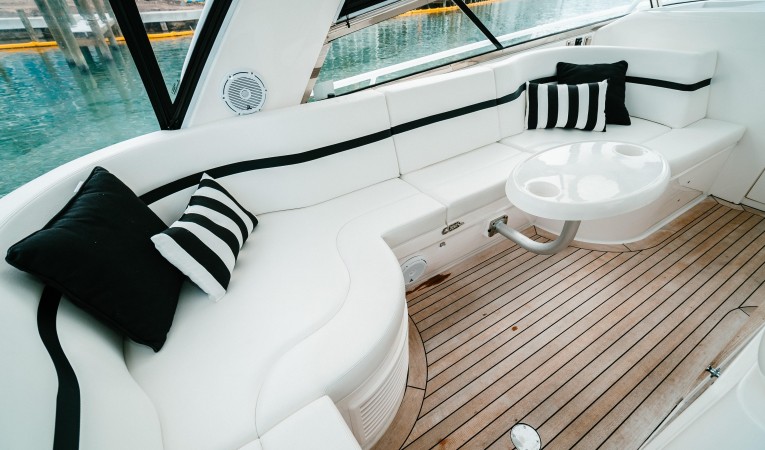 47 Intrepid Port Seating with Table on Helm Deck