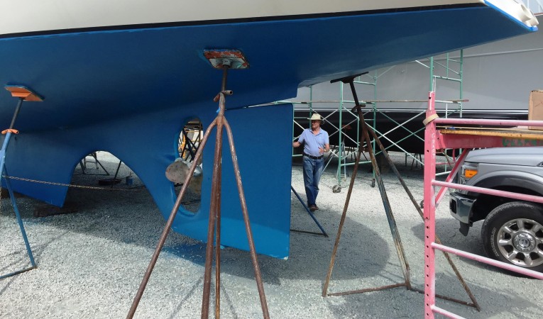 63 Cruising Ketch New Bottom March 2015 - Rudder & prop openning