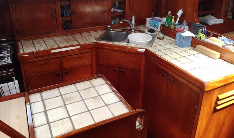 63 Cruising Ketch Galley has larger counters