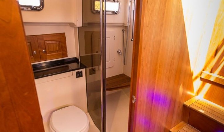 32 Legacy Yachts Head and Stairs to Salon