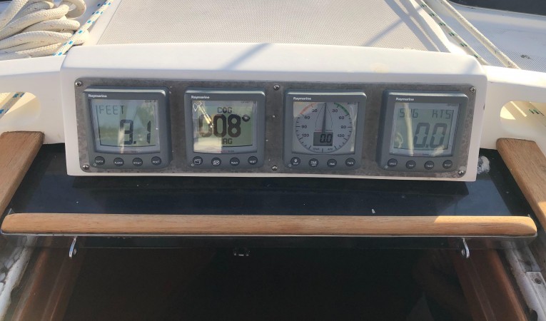 48 Tayana Raymarine ST60 depth, speed, wind and graphic display above the companionway.