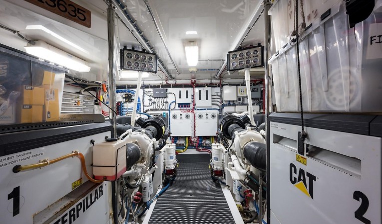 72 Hatteras Engine Room Forward