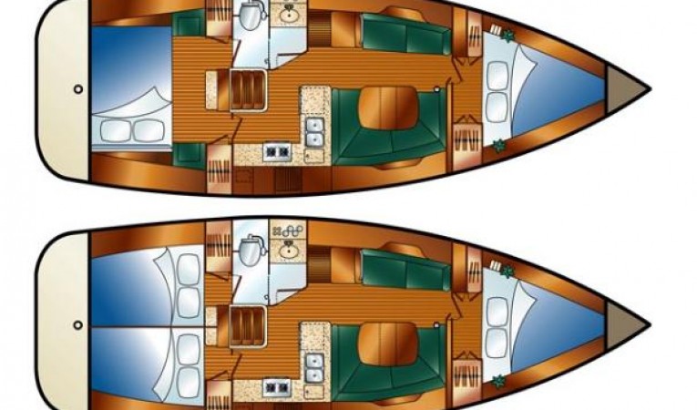 38 Hunter Manufacturer Provided Image: Standard and Optional Cabin Arrangement.