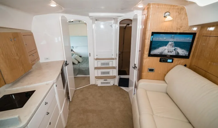 43 Intrepid Cabin Looking Aft Doors Open
