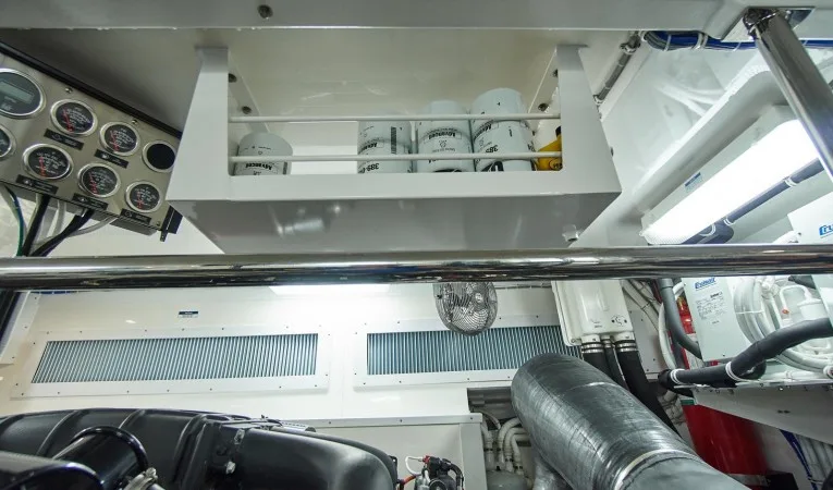 75 Hatteras Custom overhead parts rack