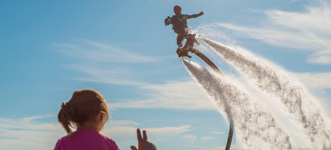 Flyboarding with family on a yacht charter
