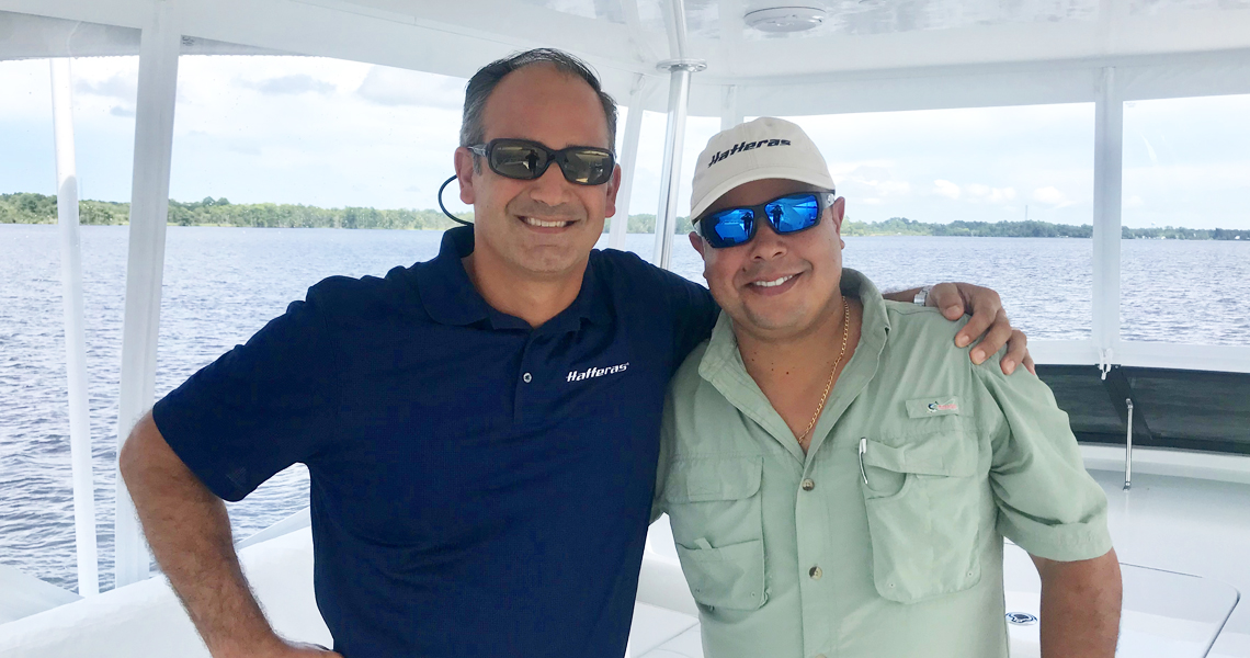 Yacht Broker Peter Quintal aboard the New Hatteras M60 Panacera